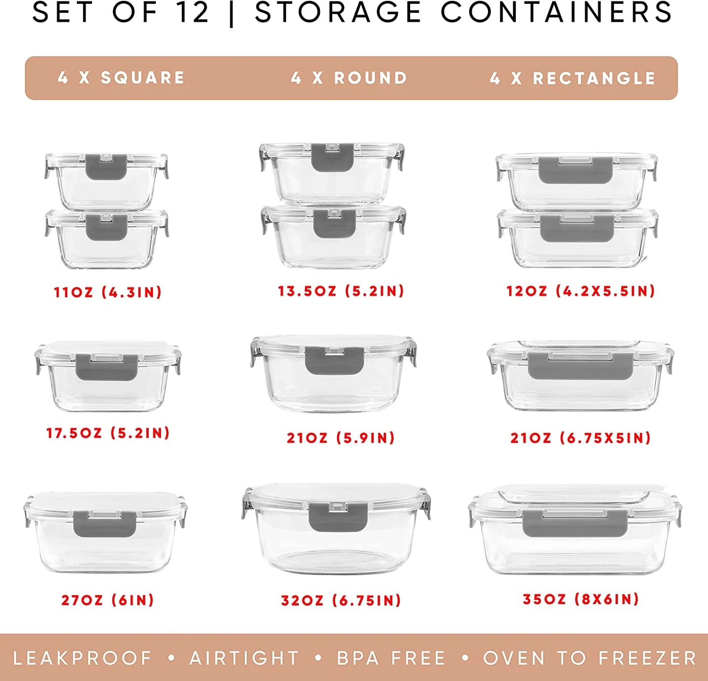 24 Piece Glass Storage Container Set 