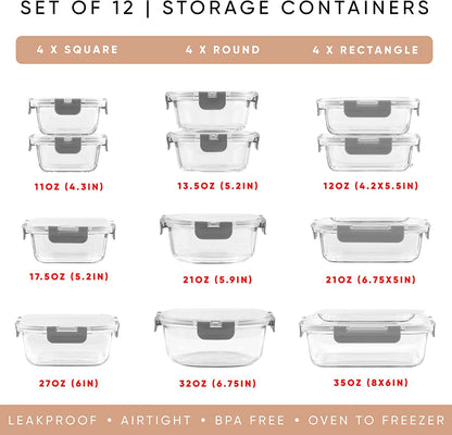 24 Piece Glass Storage Container Set 